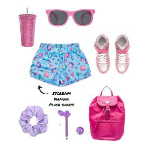 ISCREAM Girls' Diamond Plush Shorts in Bright Blue Gem Print